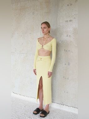 Nanushka butter yellow terry knit type midi skirt large